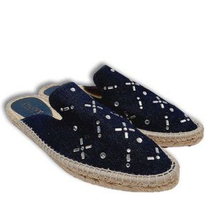 PICON Spain Handmade Rope Espadrille Mules Flat Slip-On Gem Floral Denim Sz 8